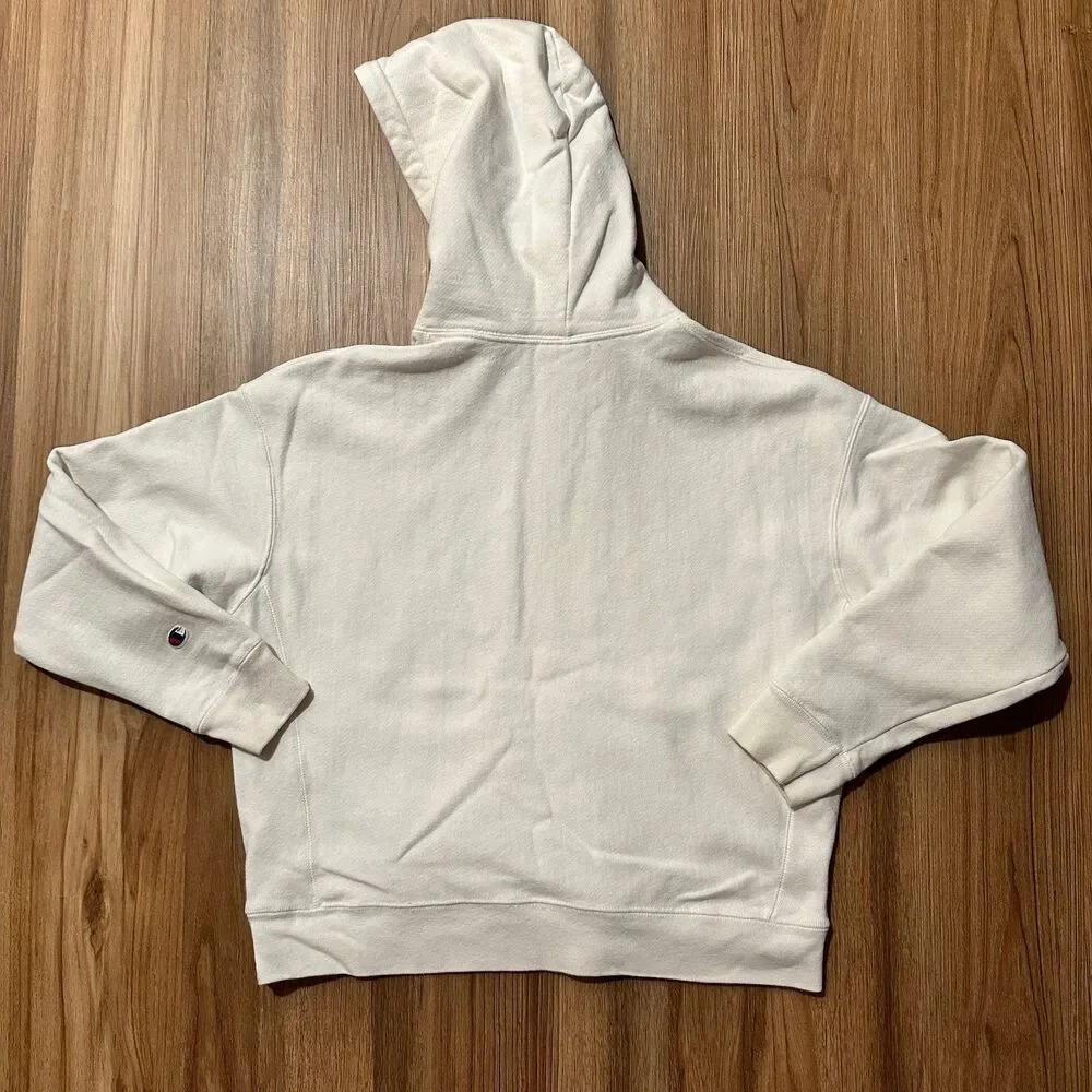 Champion Reverse Weave Women's XL Pullover Cropped Boxy White Sweatshirt Hoodie - Picture 2 of 6